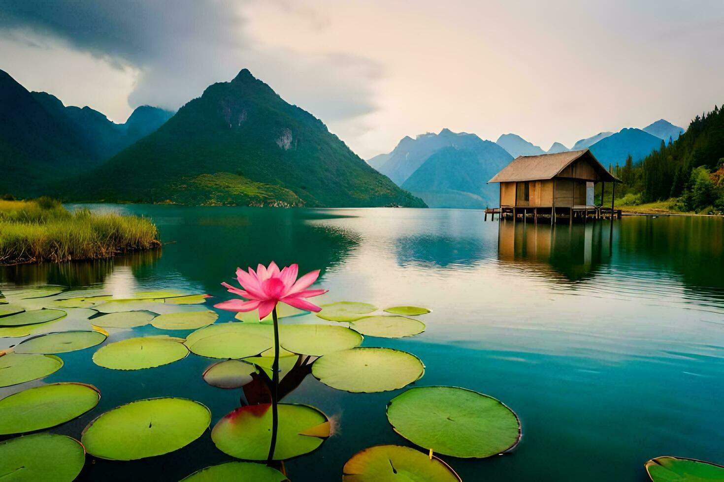 il loto fiore nel il lago. ai-generato foto