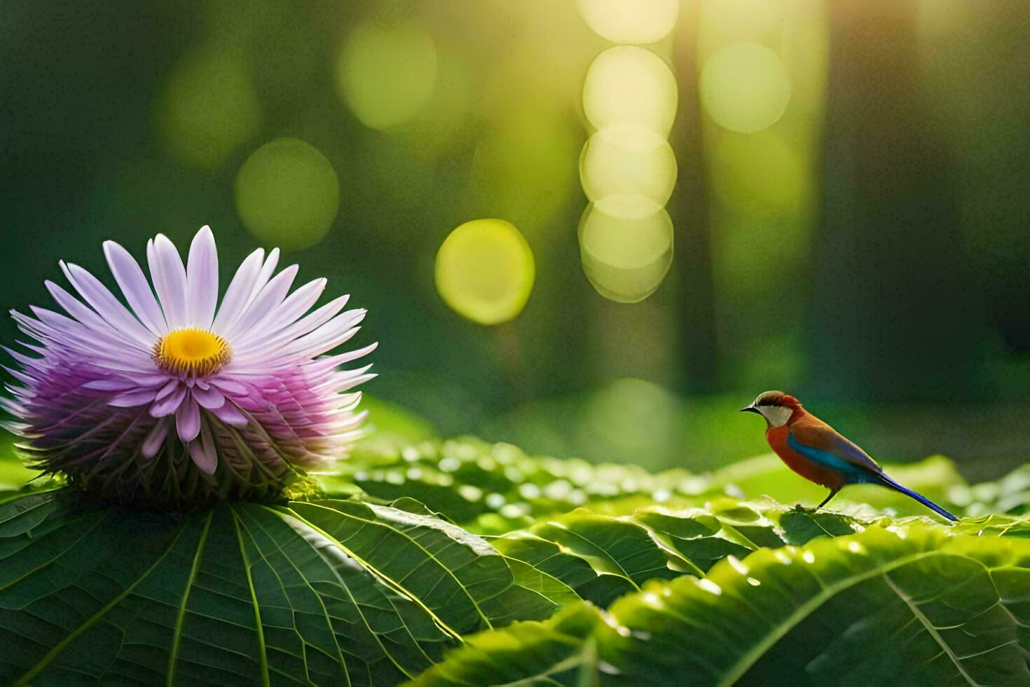 foto sfondo il sole, fiore, uccello, verde, natura, uccello, fiore, natura,. ai-generato