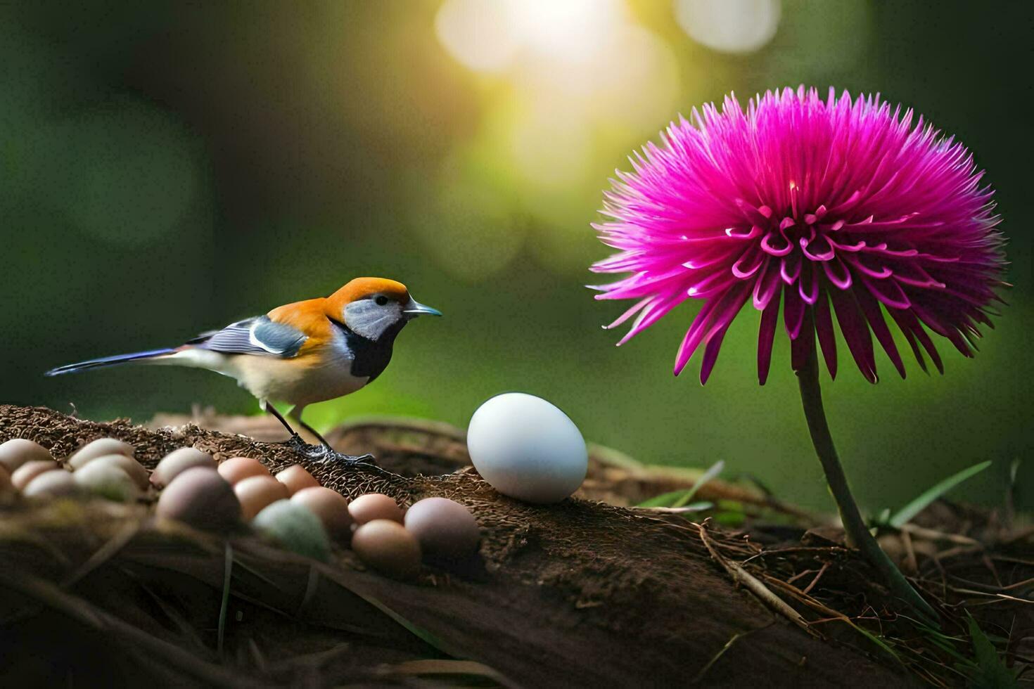 foto sfondo il fiore, uccello, uovo, fiore, uccello, uovo, fiore, uccello,. ai-generato