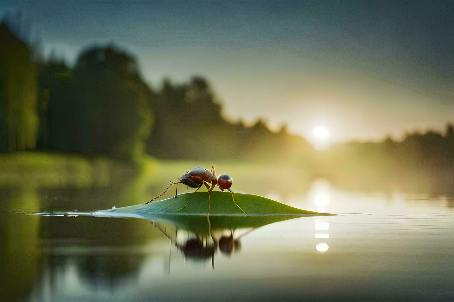 foto sfondo il sole, acqua, foglia, formica, animale, natura, il foresta, il. ai-generato