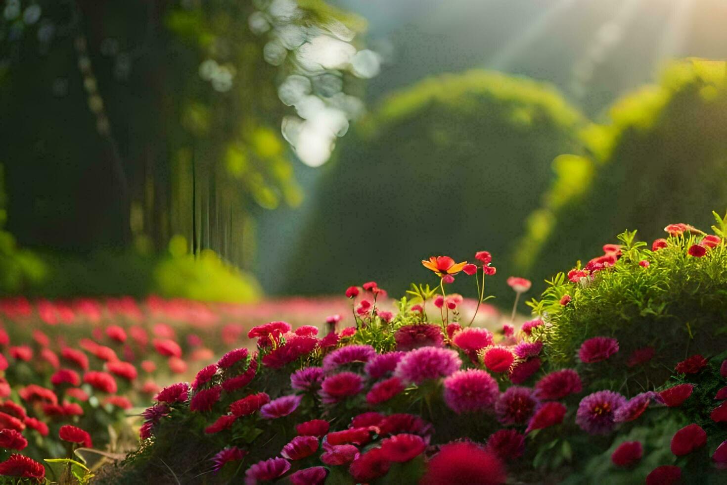 rosso fiori nel il sole. ai-generato foto