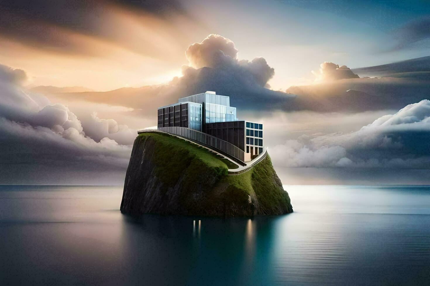 un' Casa su un isola nel il mezzo di il oceano. ai-generato foto