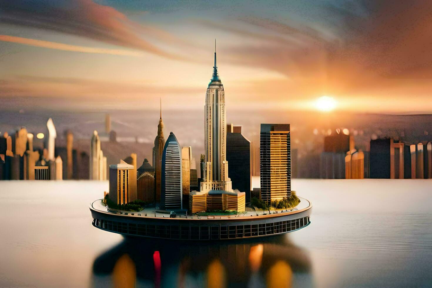 un' miniatura città su superiore di un' galleggiante isola. ai-generato foto