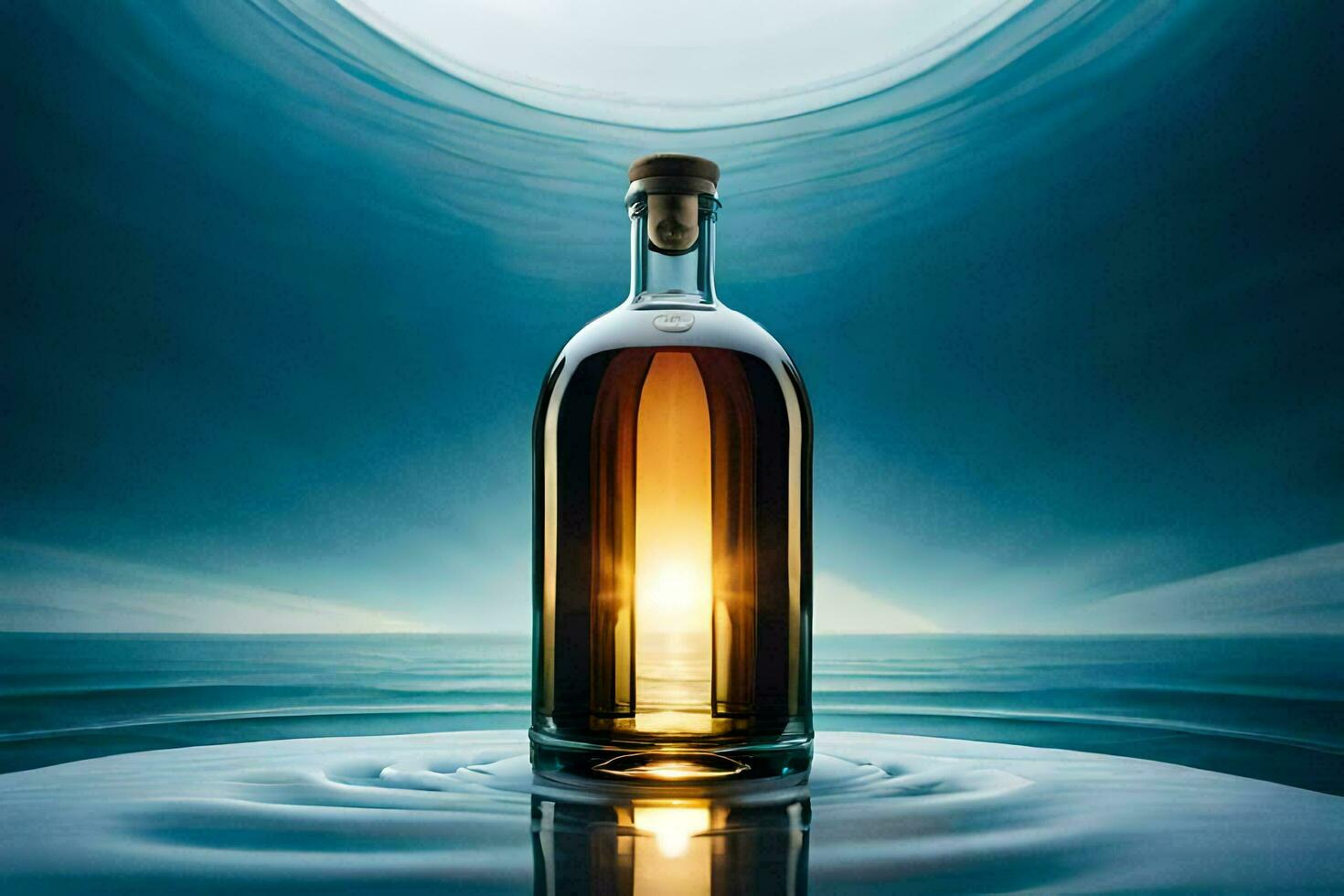 un' bottiglia di whisky nel il oceano. ai-generato foto
