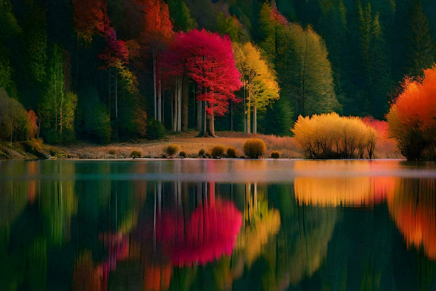 autunno alberi siamo riflessa nel il acqua. ai-generato foto