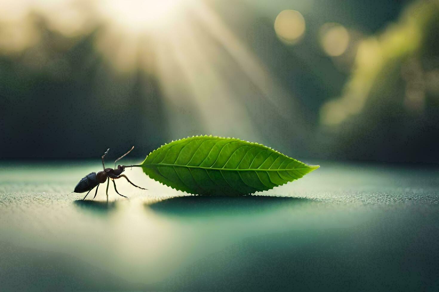 un' insetto su un' foglia con luce del sole splendente attraverso. ai-generato foto