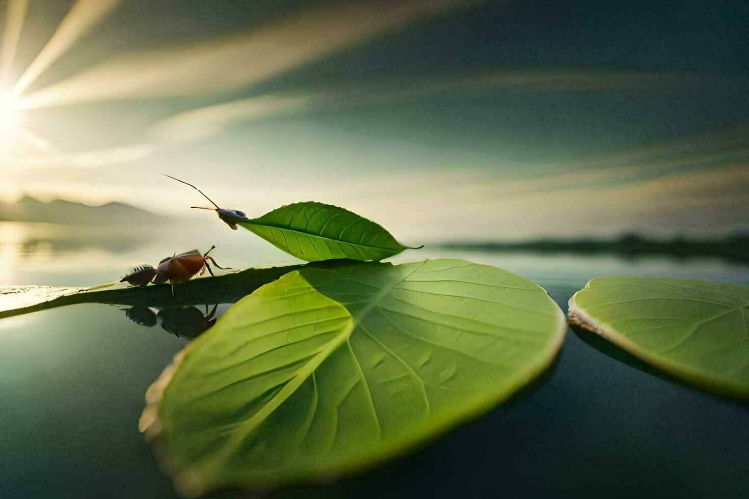 foto sfondo il cielo, acqua, foglie, insetti, il sole, il cielo, il sole. ai-generato