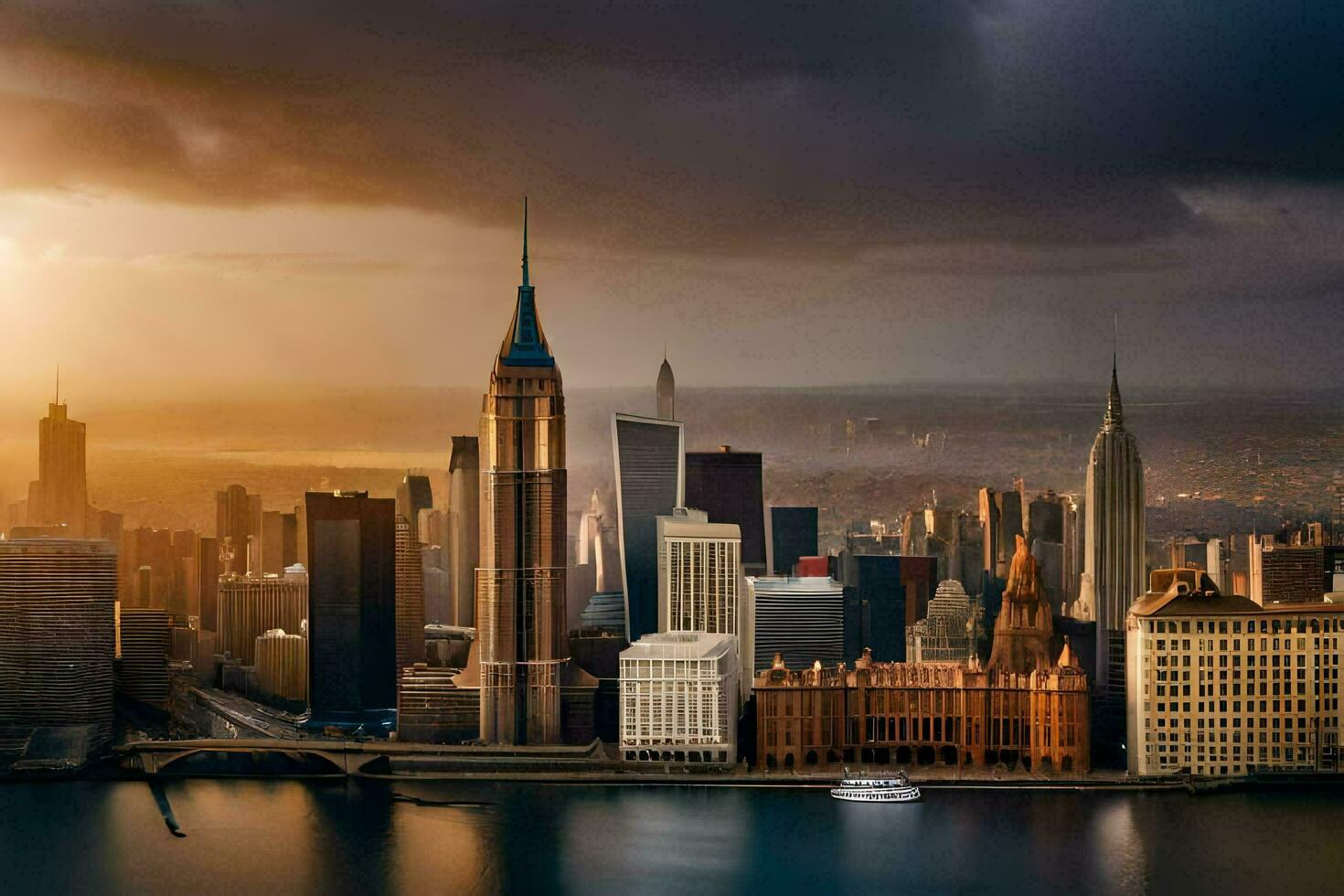 il nuovo York città orizzonte a tramonto. ai-generato foto