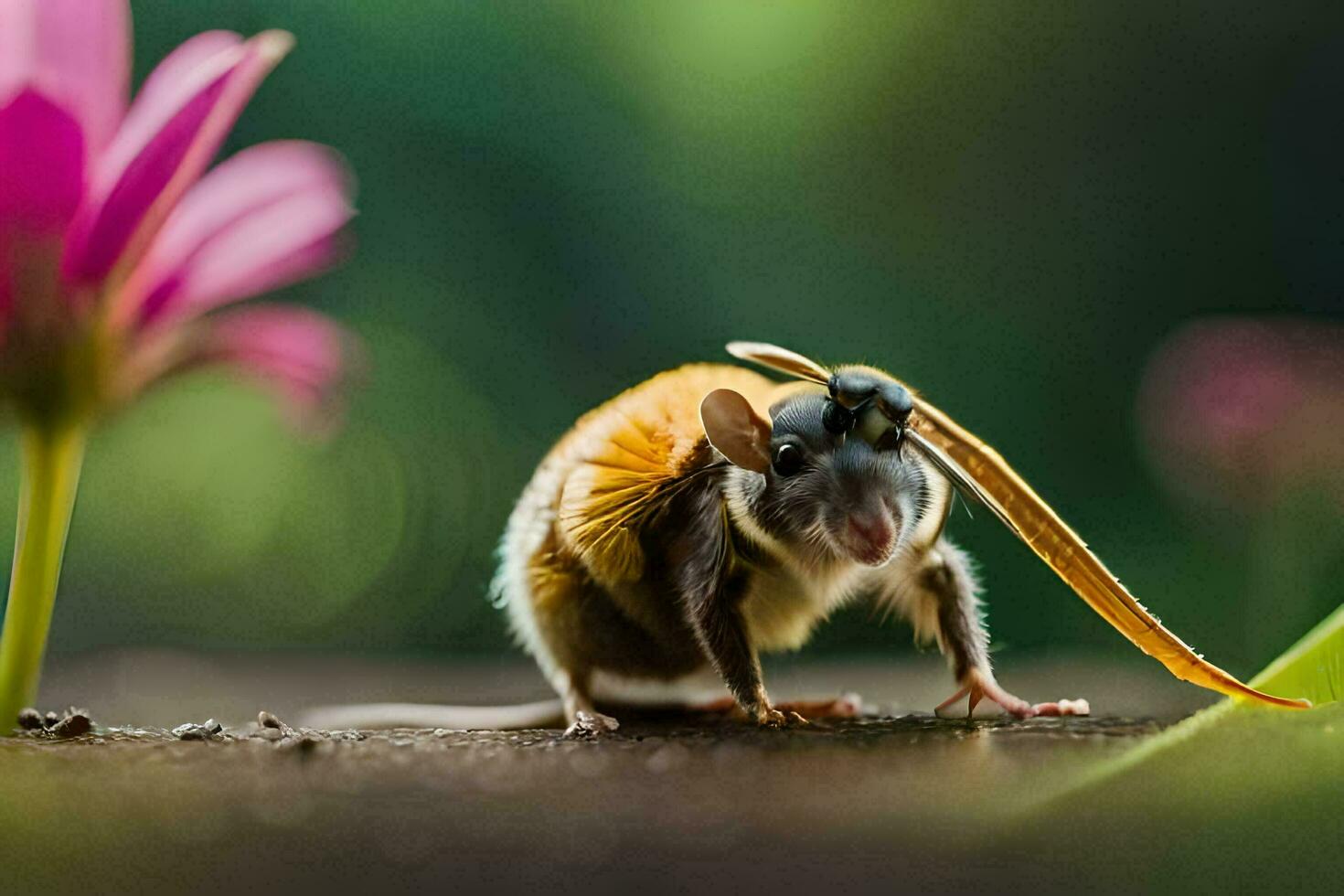 un' topo con un' fiore su suo testa. ai-generato foto