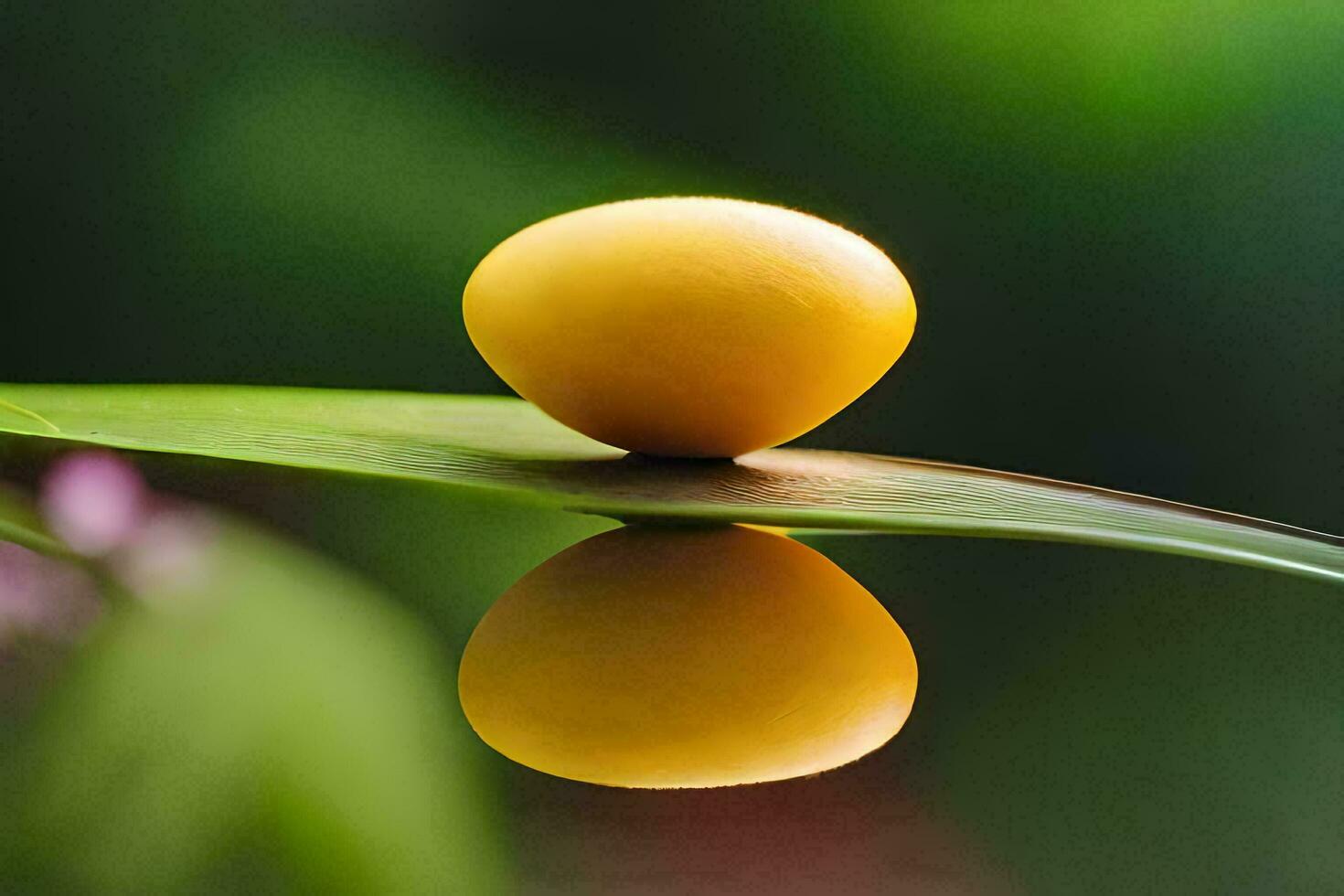 un' giallo palla si siede su superiore di un' foglia. ai-generato foto