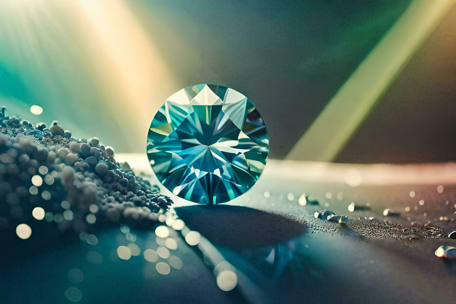 un' diamante è mostrato su un' tavolo con un' mazzo di diamanti. ai-generato foto
