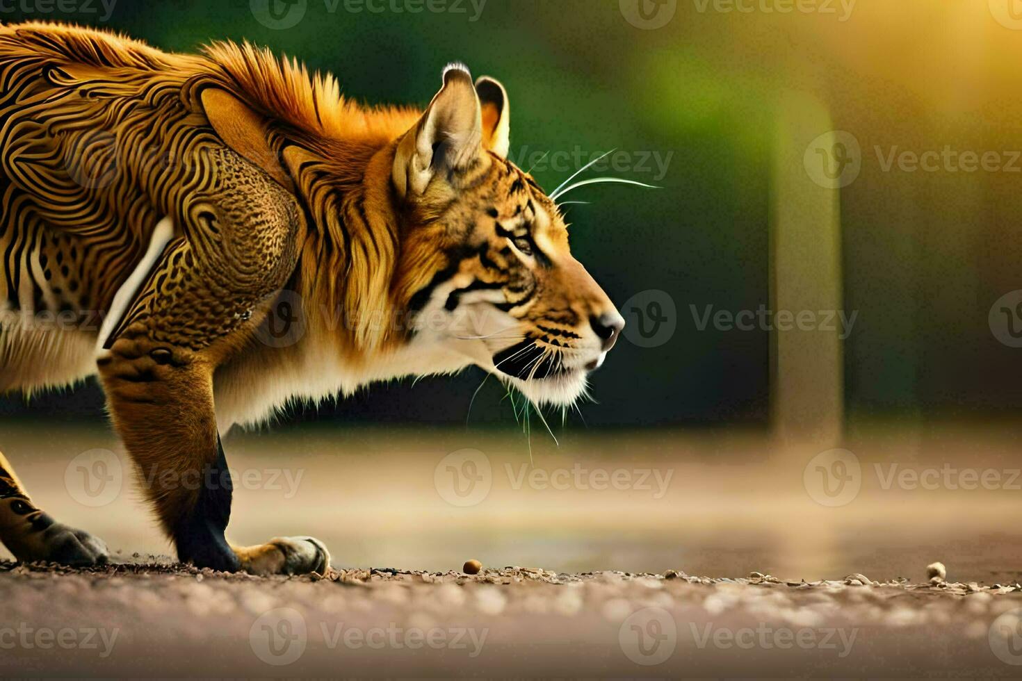 un' tigre a piedi su il terra con suo testa fuori uso. ai-generato foto