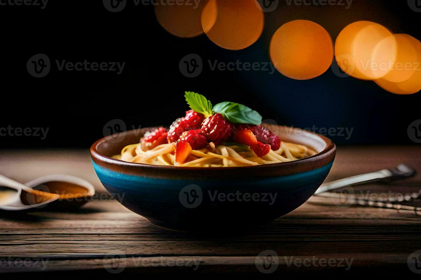 pasta con lamponi nel un' ciotola. ai-generato foto