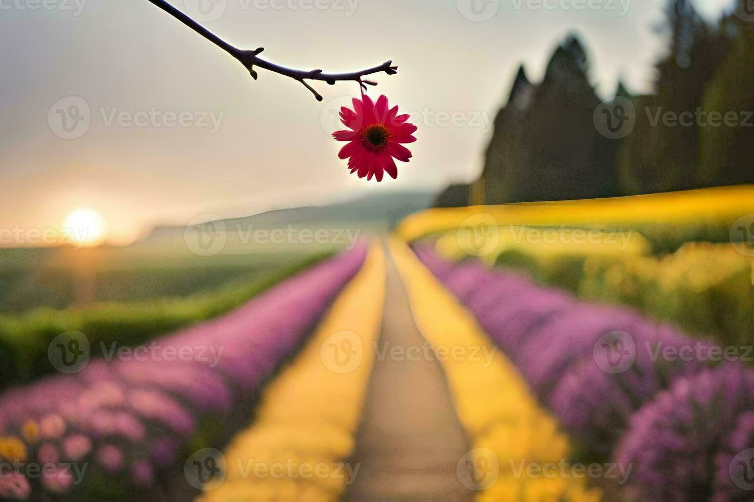 un' fiore è nel il mezzo di un' campo. ai-generato foto