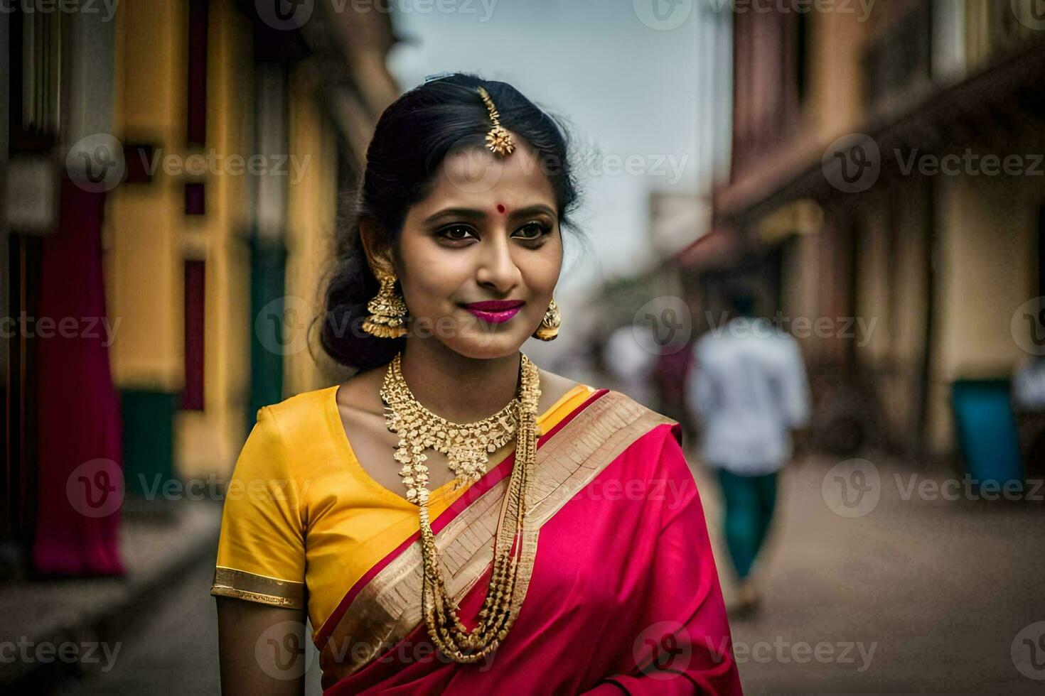 un' donna nel un' tradizionale sari nel India. ai-generato foto