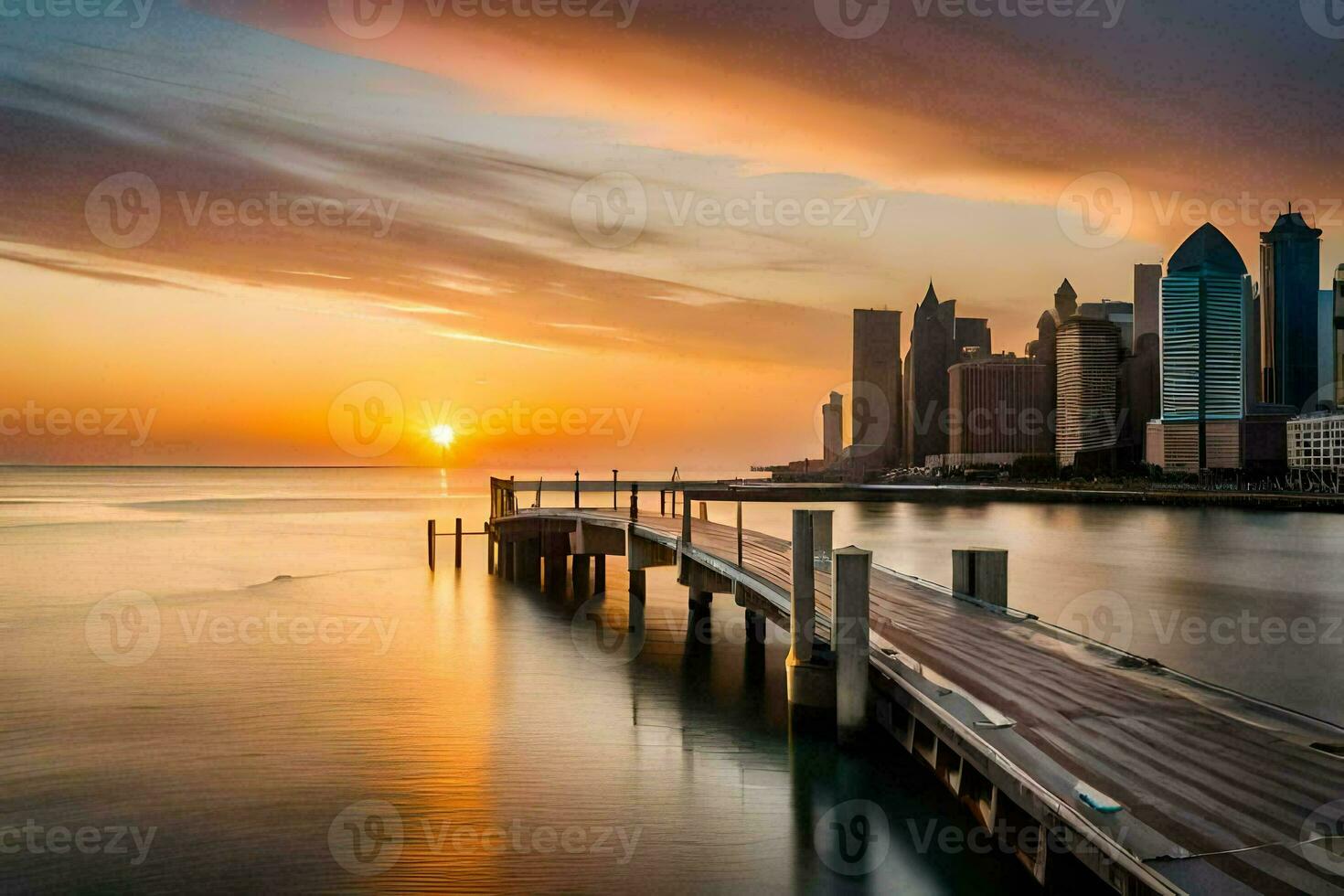 il sole imposta al di sopra di il città orizzonte nel Questo foto. ai-generato foto