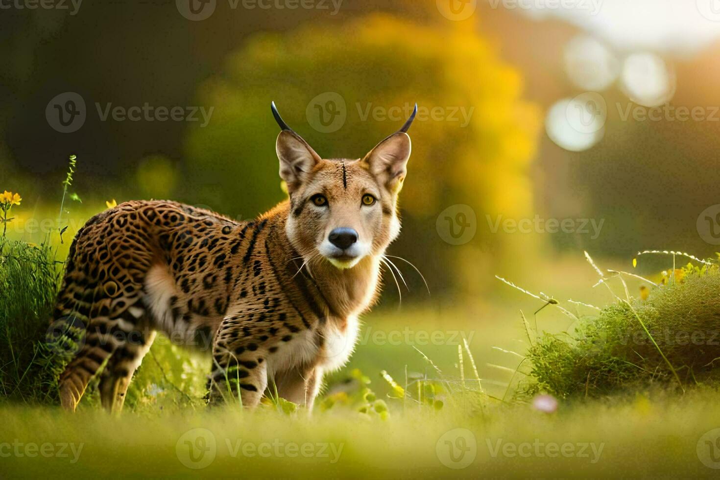 un' lince è in piedi nel il erba. ai-generato foto