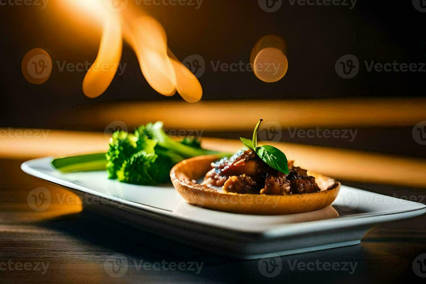 un' piatto con un' piccolo piatto di cibo e broccoli. ai-generato foto