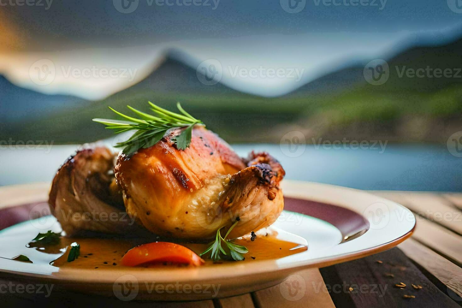 un' piatto con un' grigliato cipolla e erbe aromatiche su esso. ai-generato foto