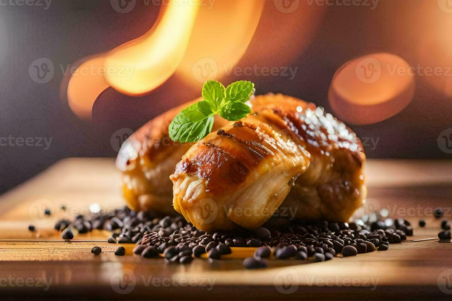 pollo Seno con spezie e menta su un' di legno taglio tavola. ai-generato foto