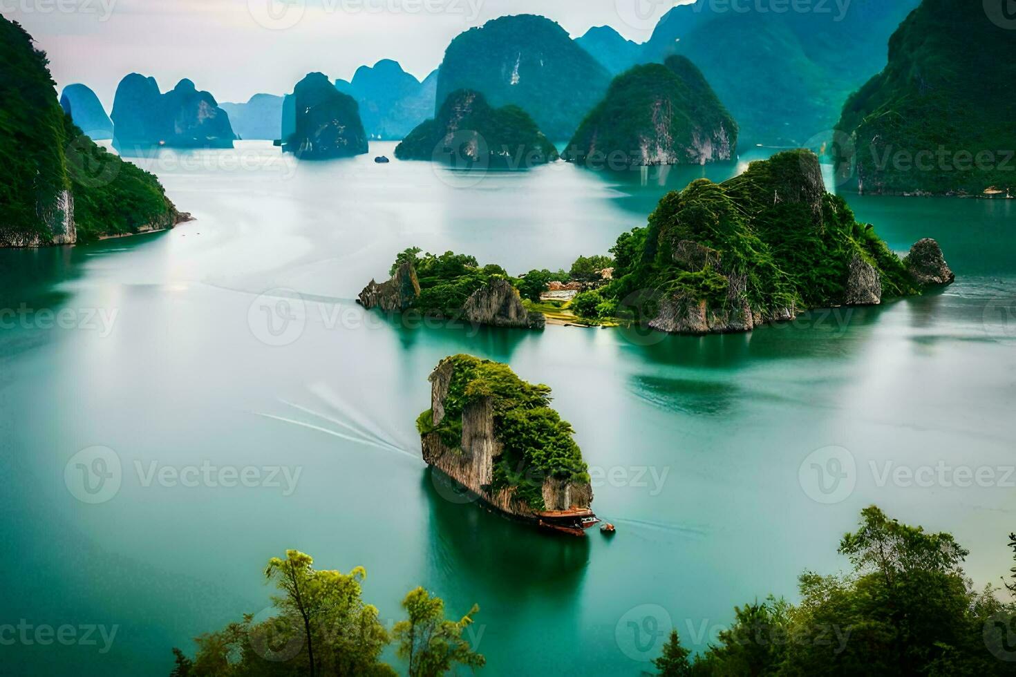 il bellissimo paesaggio di halong baia. ai-generato foto