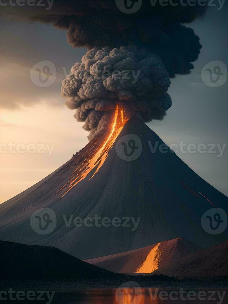 ai generativo ardente vulcano nel il cielo foto