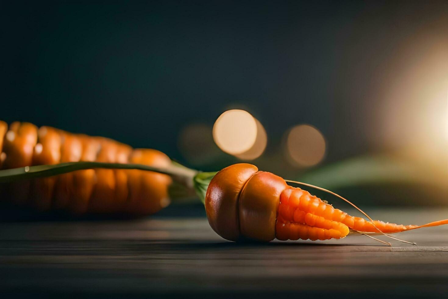 un' vicino su di un' carota su un' tavolo. ai-generato foto