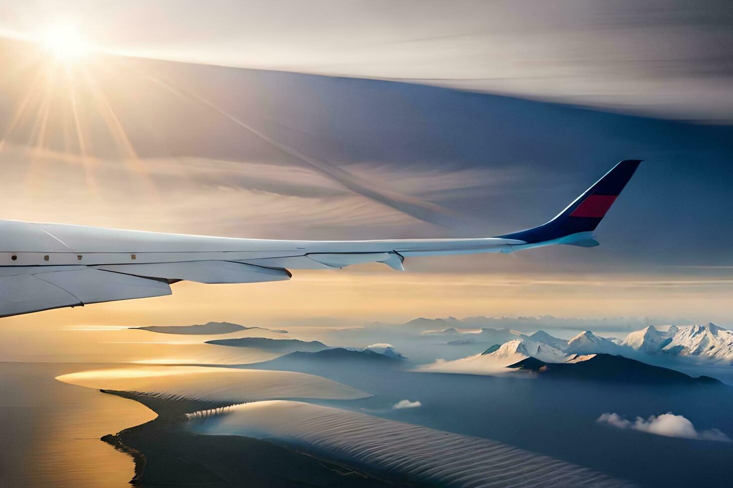 un aereo ala volante al di sopra di un' montagna gamma. ai-generato foto