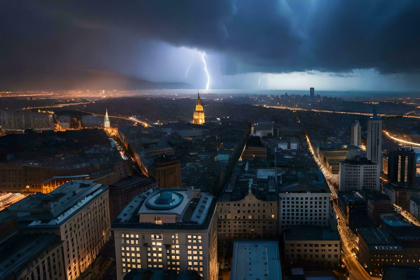 fulmine scioperi al di sopra di il città di zagabria, Croazia. ai-generato foto