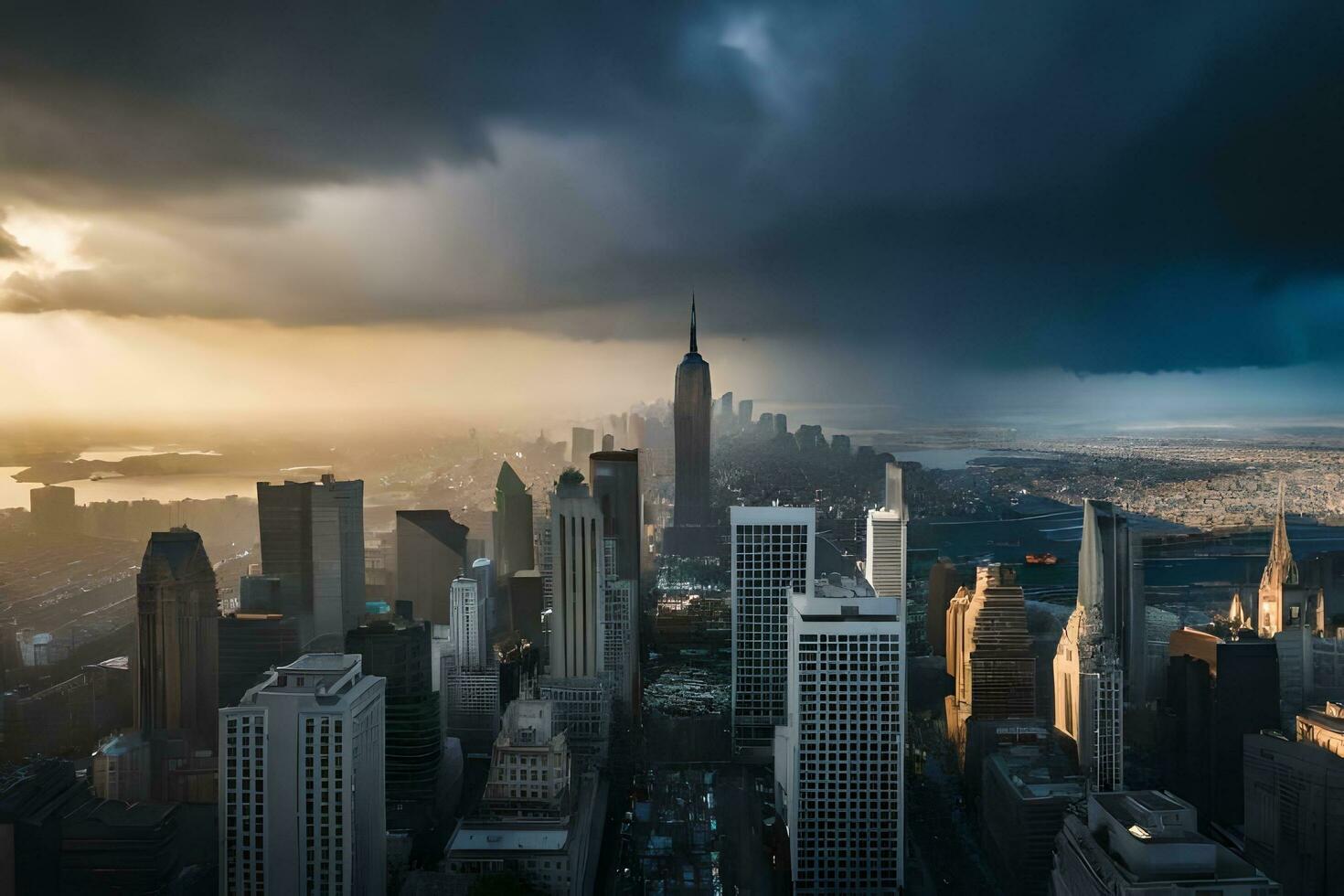 nuovo York città orizzonte a tramonto. ai-generato foto