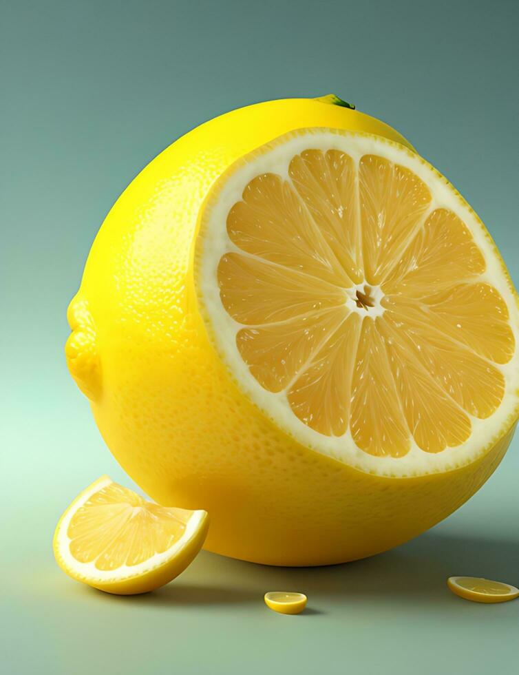 ai generativo un' Limone è tagliare nel metà e un' fetta è mancante foto