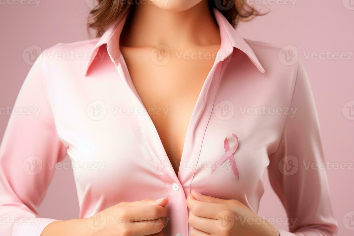 rosa ottobre - consapevolezza per il presto rivelazione di Seno cancro. donna nel rosa camicetta. internazionale consapevolezza movimento per il presto rivelazione di Seno cancro, rosa ottobre - generato di ai foto