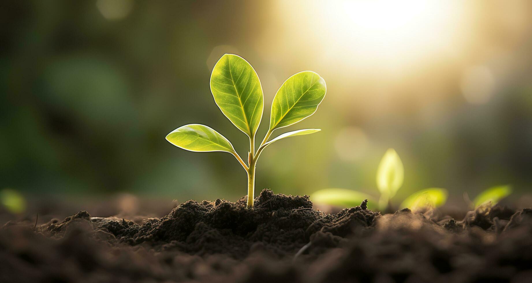 piccolo albero in crescita con luce del sole nel il giardino. eco concetto. generativo ai foto