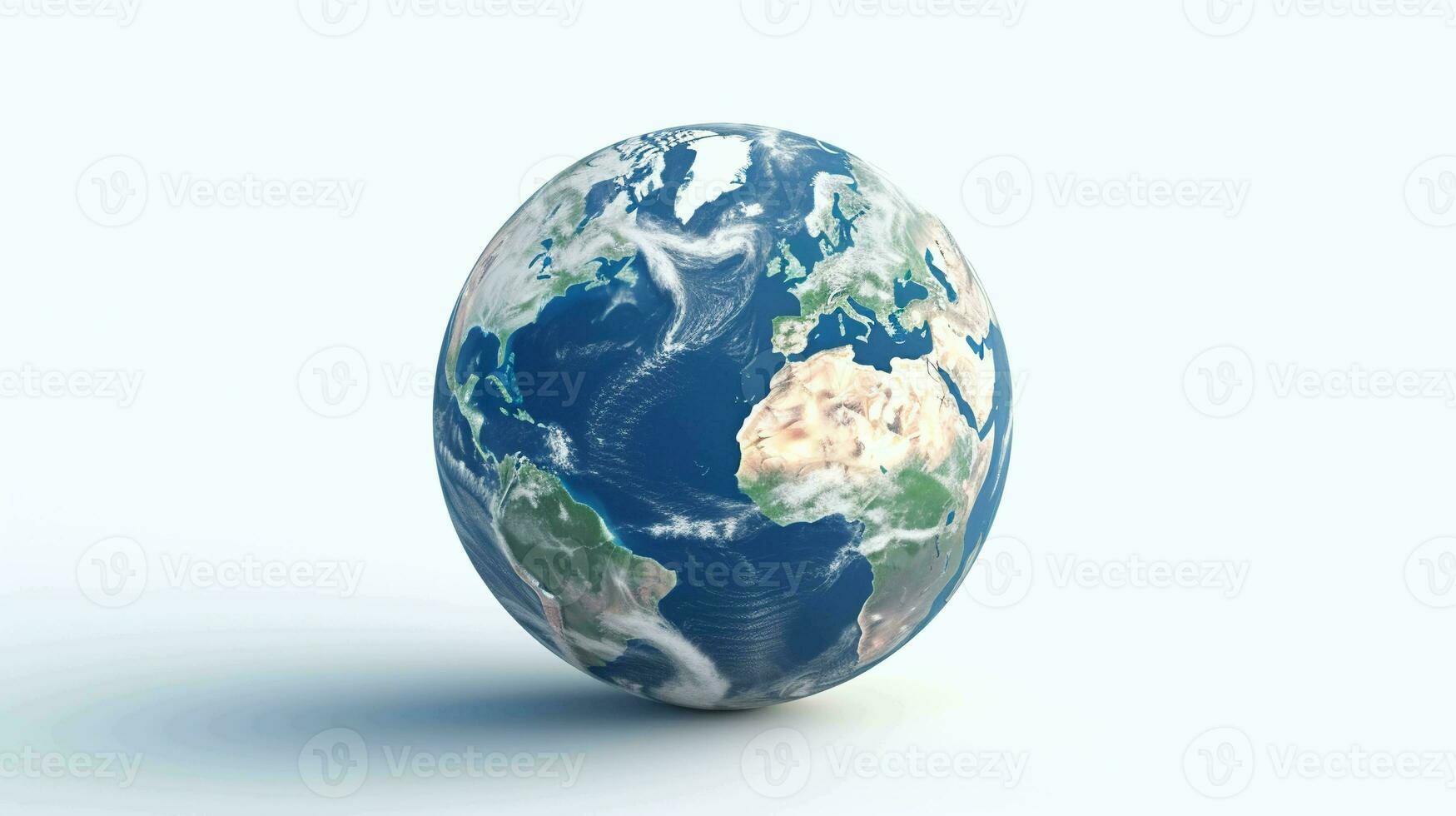 realistico 3d terra rendere. un' dettagliato globo su un' pulito bianca fondale foto