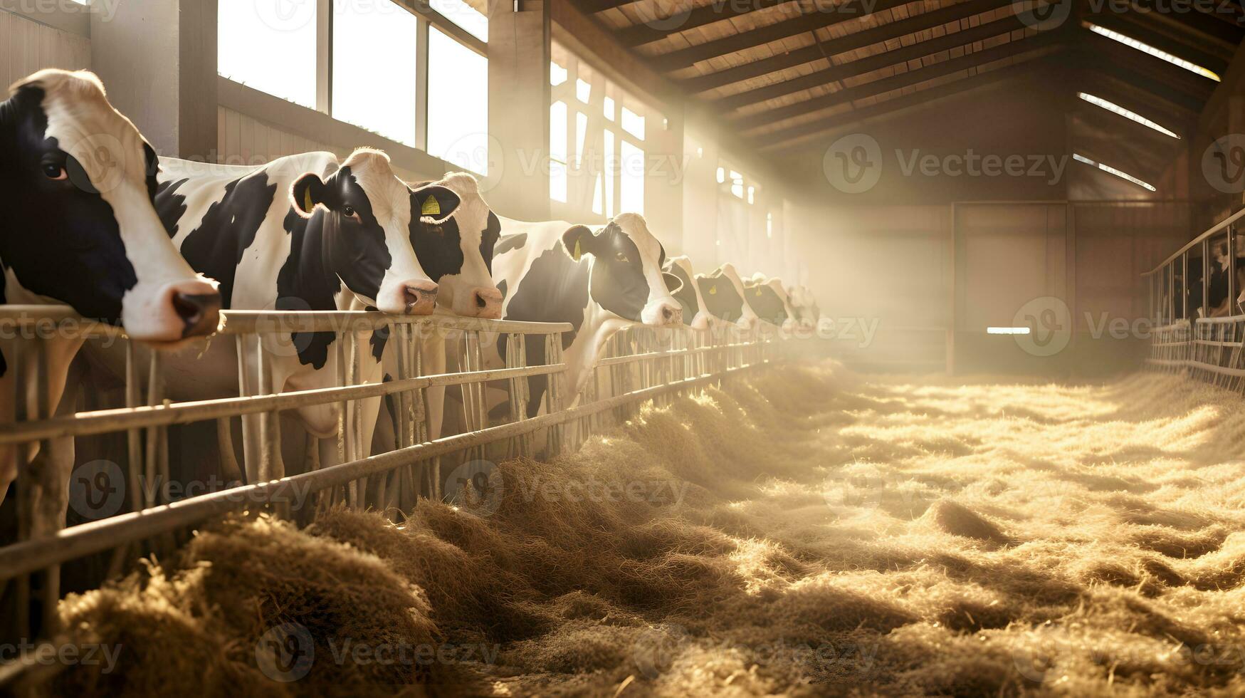 gregge di mucche nel il fienile. concetto di agricoltura ai generativo foto