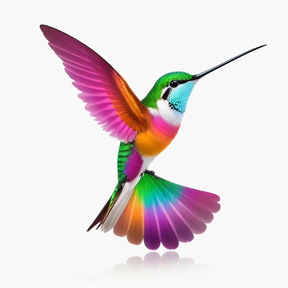 colorato colibrì con fiori nel acquerello design artistico. ai generato. foto