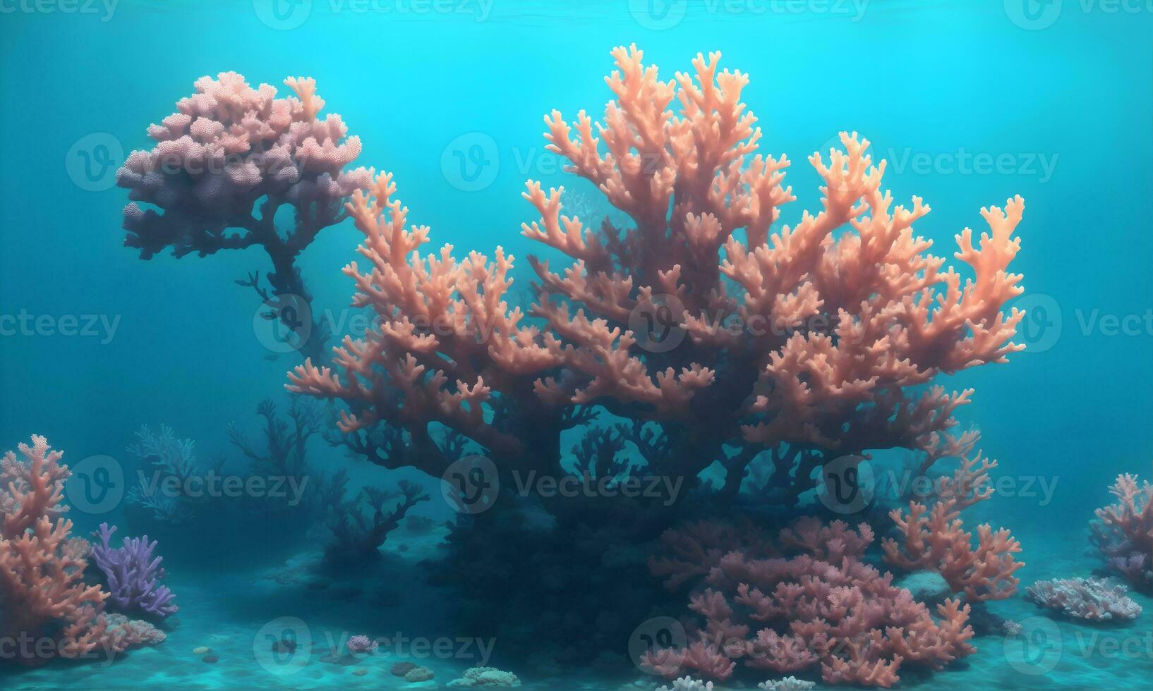 un' vivace corallo scogliera brulicante con un Vettore di colorato marino vita, impostato contro il fondale di un' chiaro, ceruleo oceano. ai generativo foto