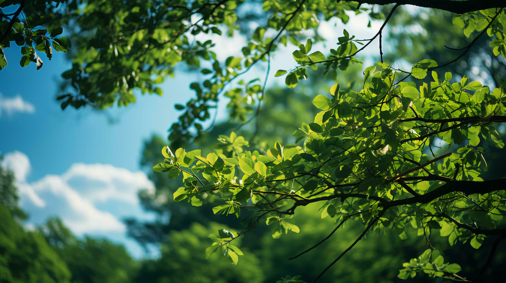 ai-generato ramo con verde naturale le foglie contro il cielo foto