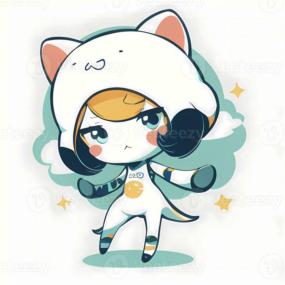 carino kawaii chibi anime ragazza etichetta carino animale completo da uomo pigiama semplice colorato sfondo foto