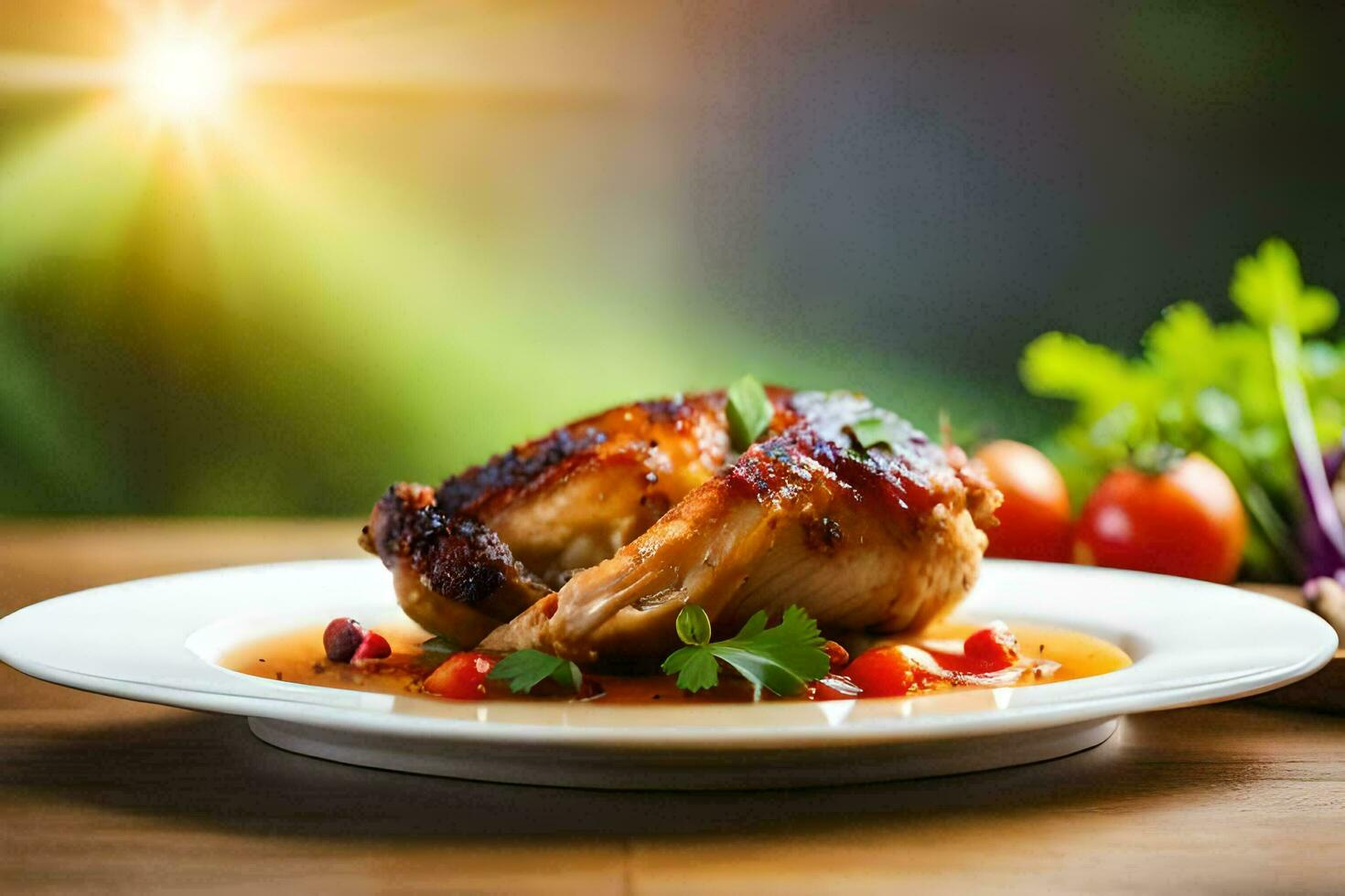 un' piatto di pollo con verdure e pomodori. ai-generato foto