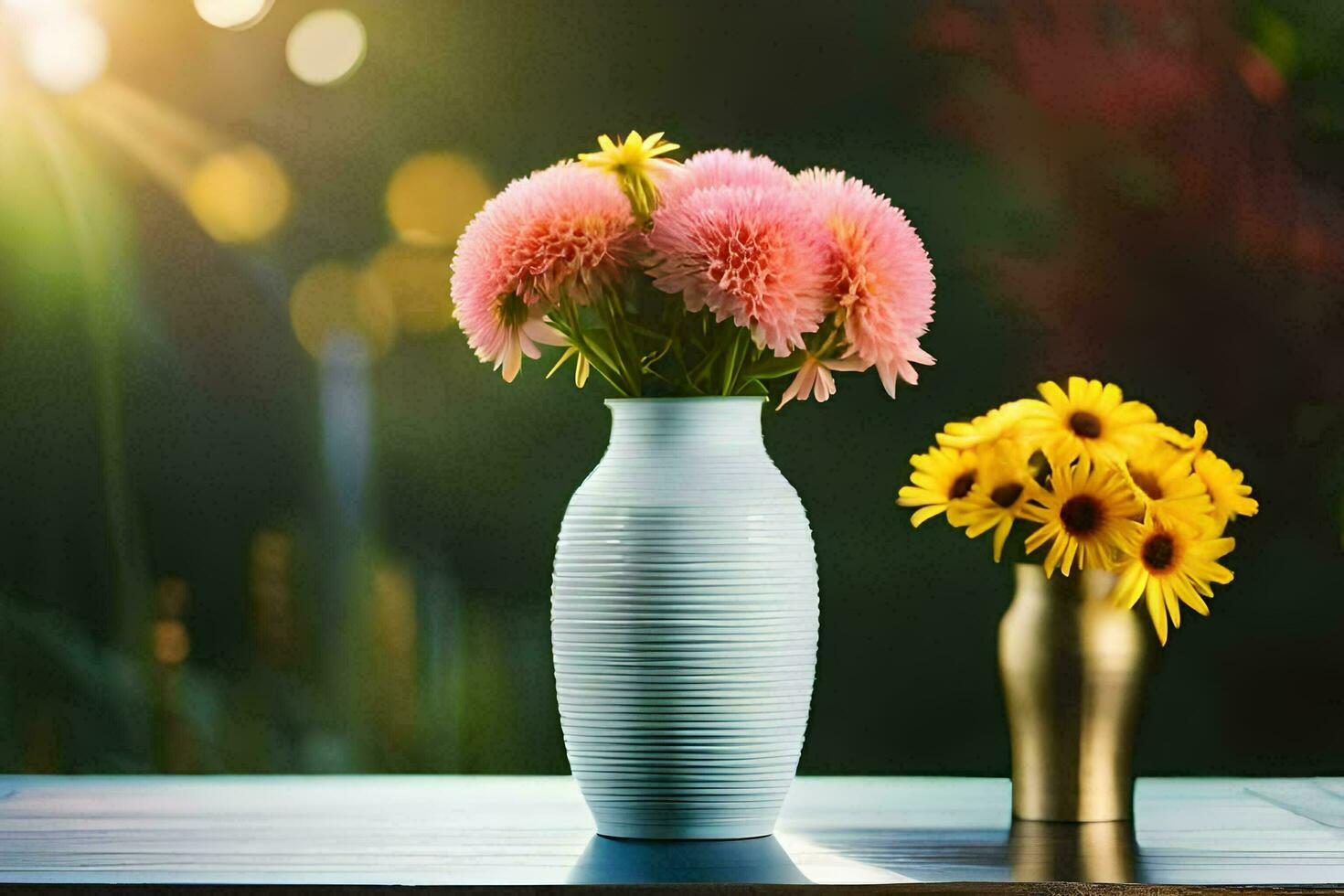 fiori nel un' vaso su un' tavolo. ai-generato foto
