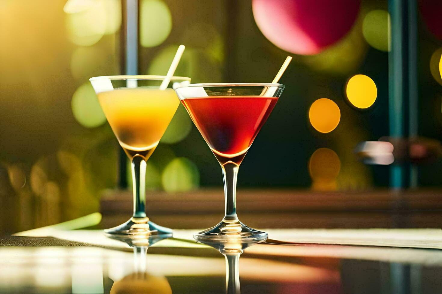 Due bicchieri di cocktail su un' tavolo. ai-generato foto