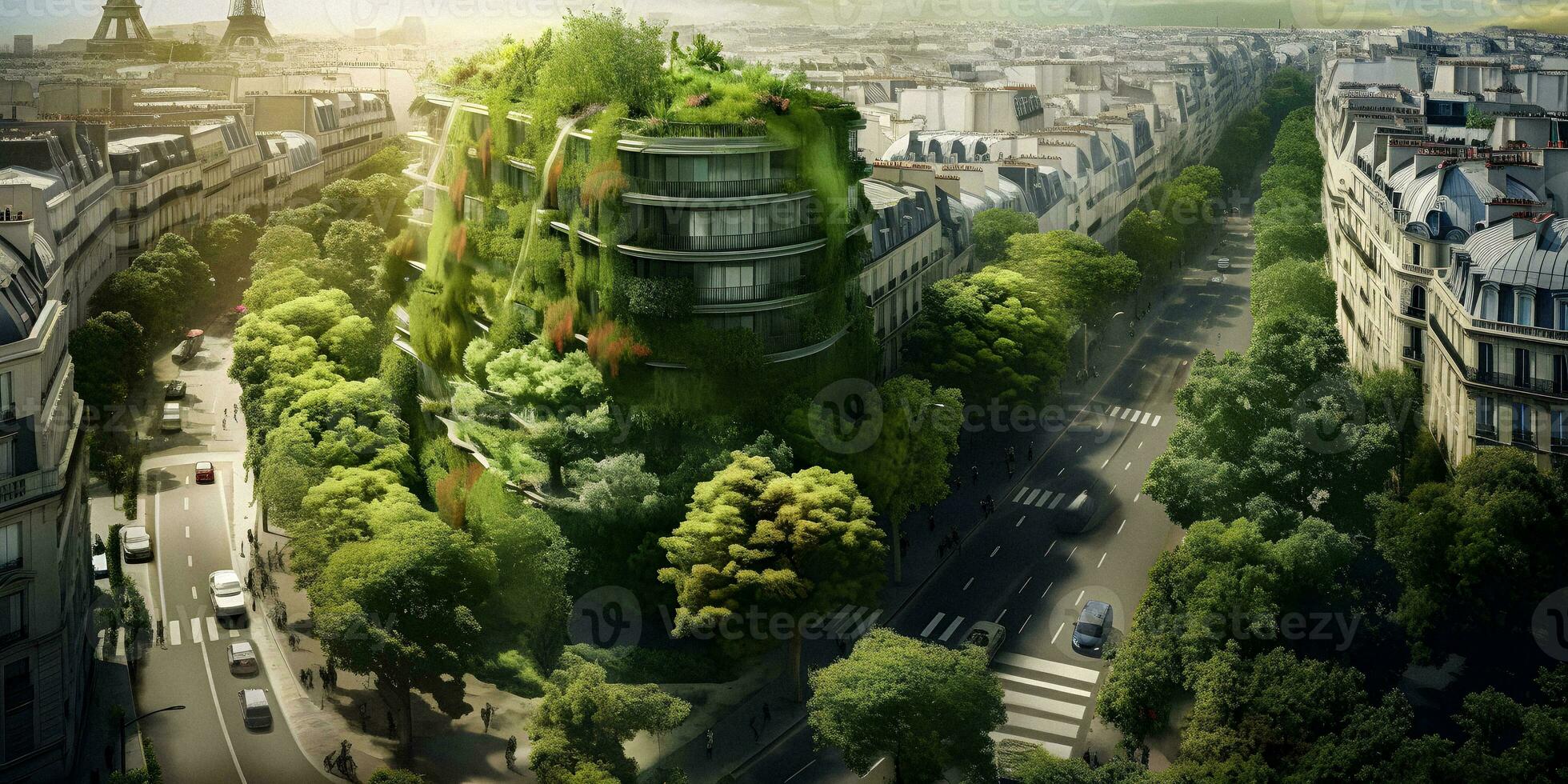 Parigi di il futuro lussureggiante ecologia. generativo ai. foto