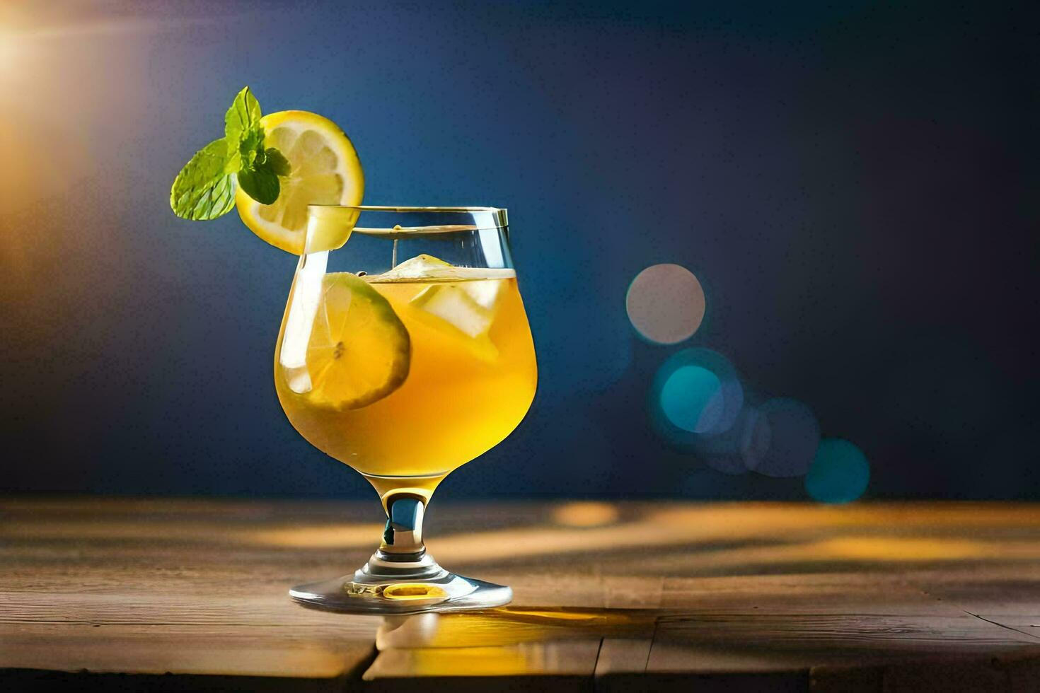 cocktail con Limone e menta su un' di legno tavolo. ai-generato foto