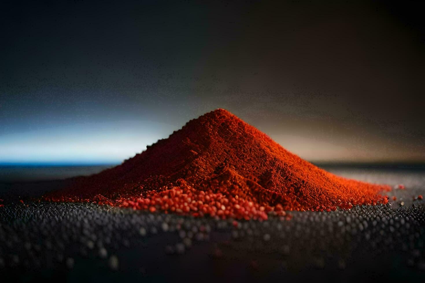 un' mucchio di rosso polvere su un' nero superficie. ai-generato foto
