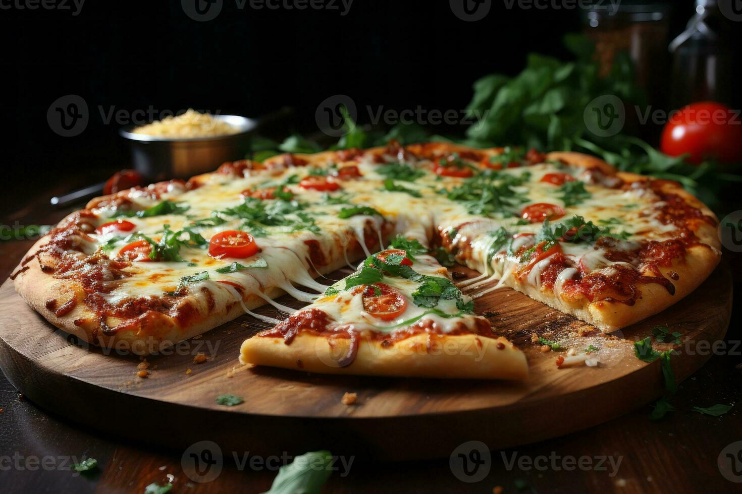 delizioso Pizza con molte di formaggio e molto appetitoso. generativo ai foto