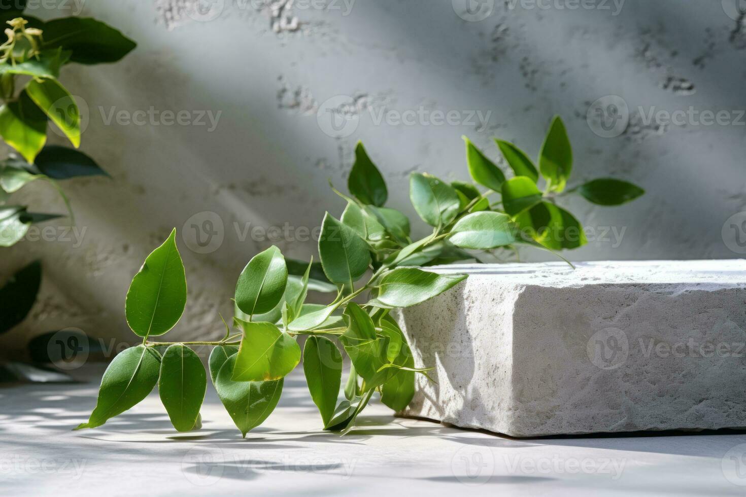 prodotti Schermo podio con natura le foglie sfondo. generativo ai foto