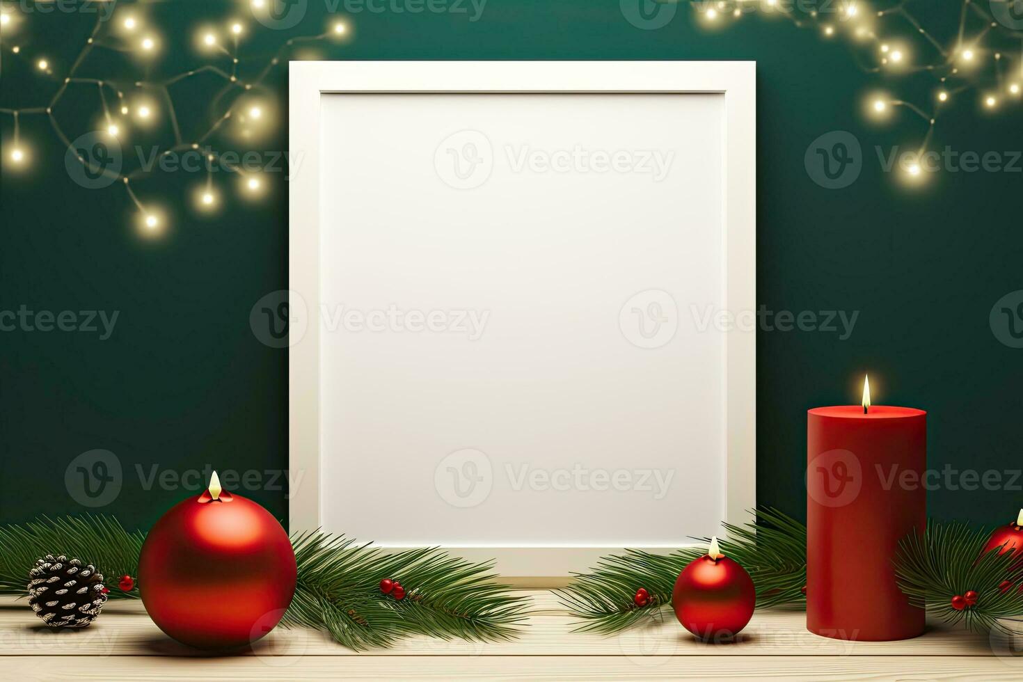 bianca vuoto vuoto modello con Natale decorazioni. ai generato foto