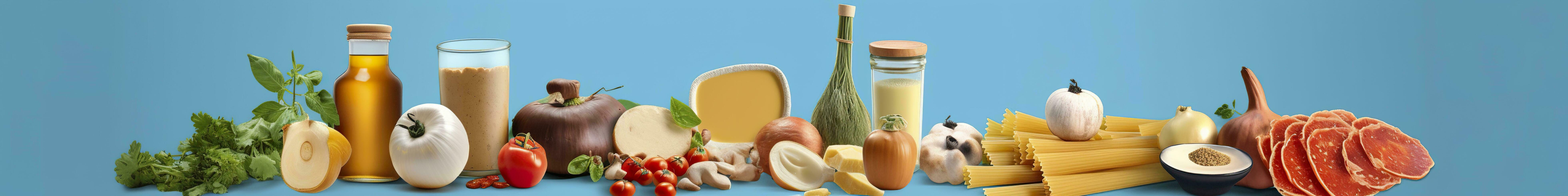 ragnatela pagina bandiera di famoso italiano cibo ricette su pulito blu sfondo. ai generato foto