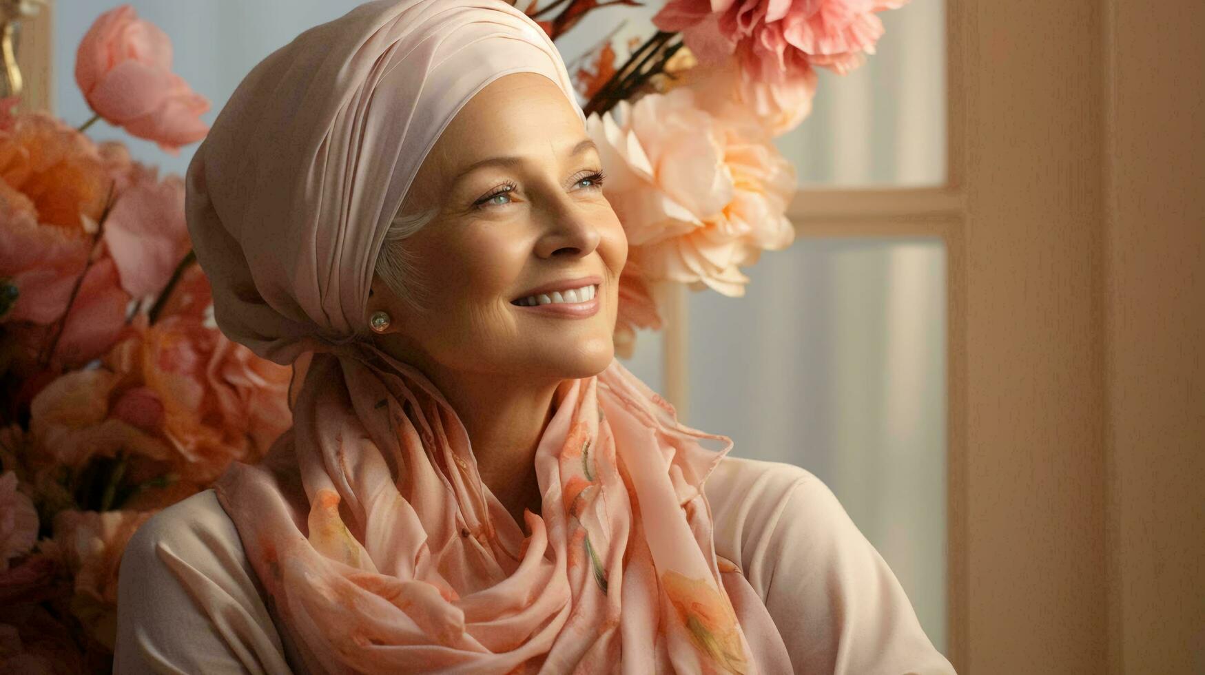 bellissimo adulto donna nel foulard viso avvicinamento foto